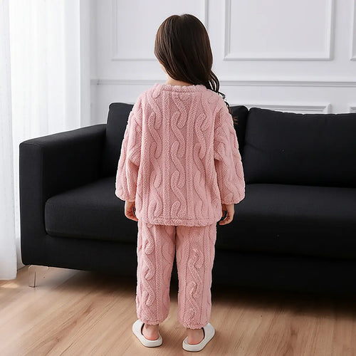 Girls Pink Self-Design Fleece Top With Jogger Co-ord Sets Sets