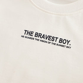 Boys Beige Typographic Printed Shacket With T-Shirt and Pants Set 3 pc. Sets