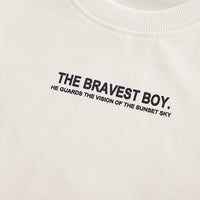 Boys Beige Typographic Printed Shacket With T-Shirt and Pants Set 3 pc. Sets
