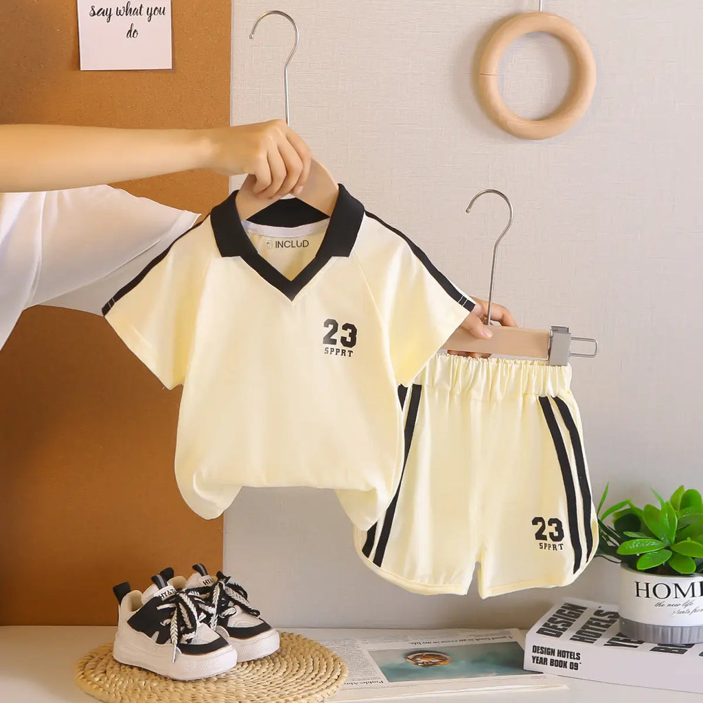 Boys Off White Typographic Printed Raglan Sleeve T-Shirt With Elasticated Shorts Sets 2 pc. Sets Off White 1-2 Y