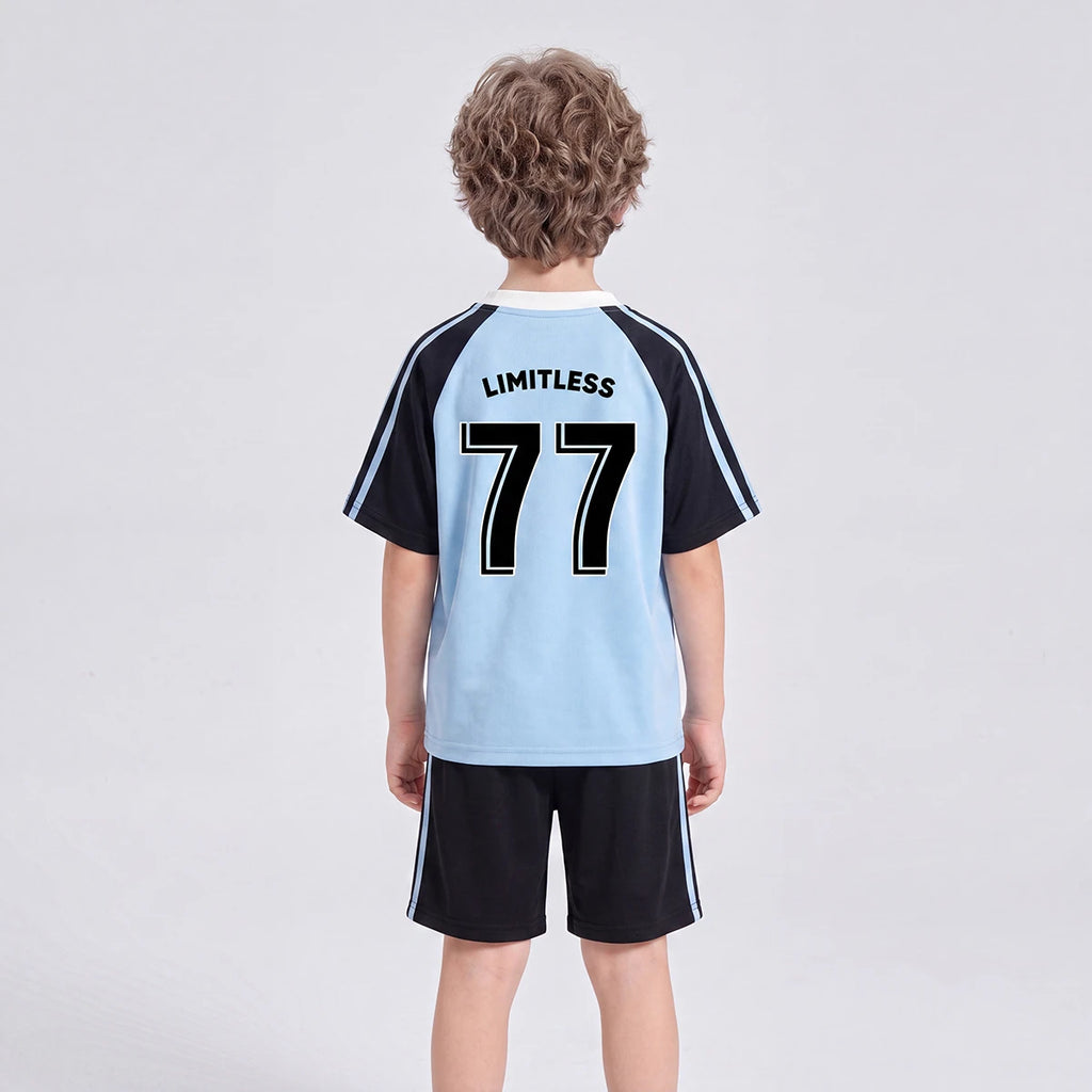 Boys Blue Typography Print Raglan Sleeve T-Shirt With Shorts Sets 2 pc. Sets