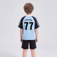 Boys Blue Typography Print Raglan Sleeve T-Shirt With Shorts Sets 2 pc. Sets