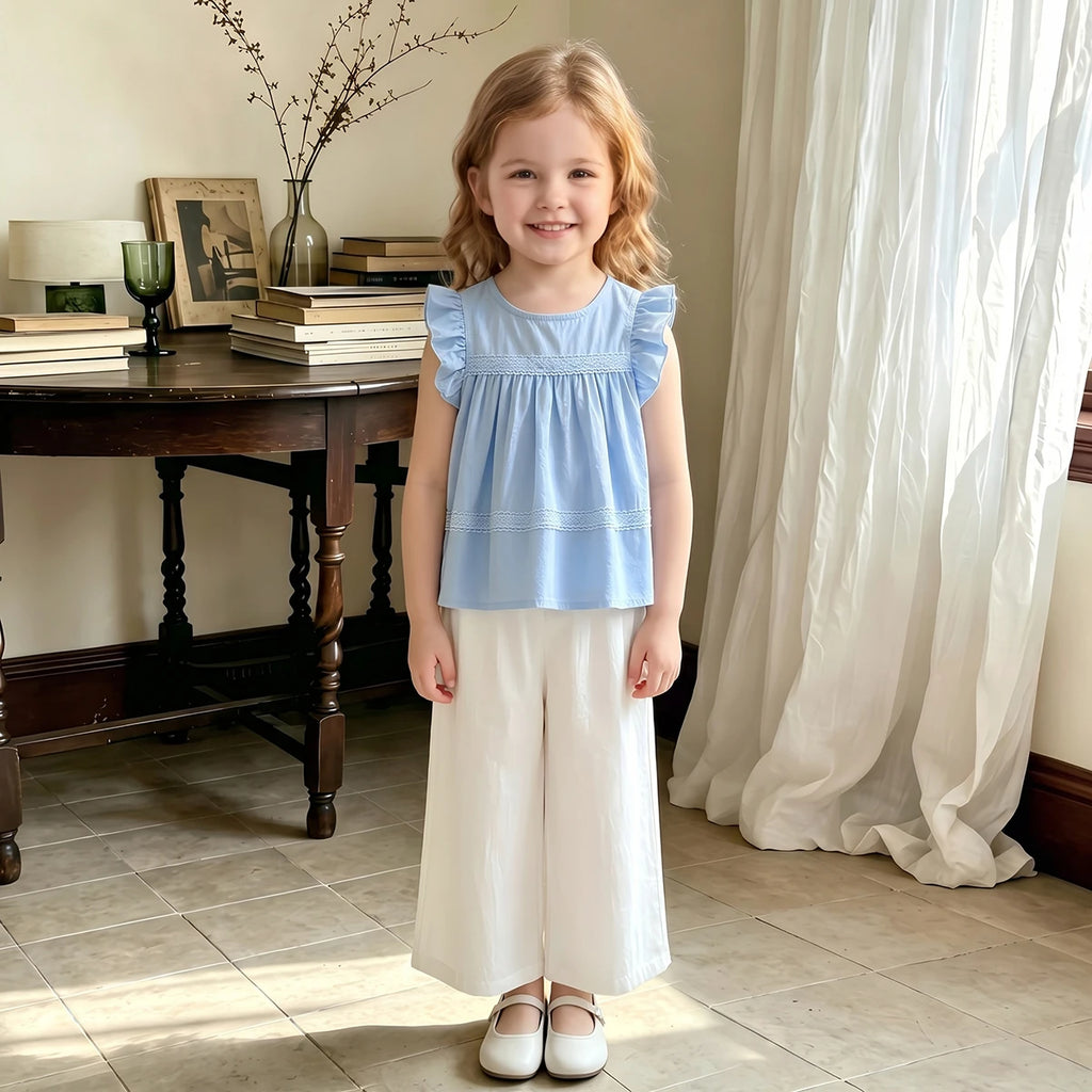 Girls Blue Flutter Sleeve Top With Pants Sets 2 pc. Sets