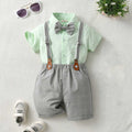 Boys Short Sleeve Shirt With Suspender Checked Shorts Set 2 pc. Sets Green 2-3 Y 