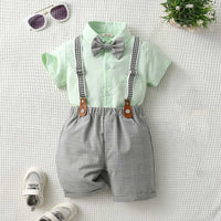 Boys Short Sleeve Shirt With Suspender Checked Shorts Set 2 pc. Sets Green 2-3 Y 