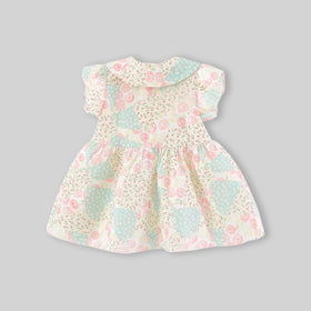 Girls Beige Floral Print Peter Pan Collar Fit And Flare Dress Casual Dresses