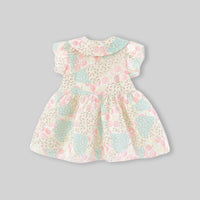 Girls Beige Floral Print Peter Pan Collar Fit And Flare Dress Casual Dresses