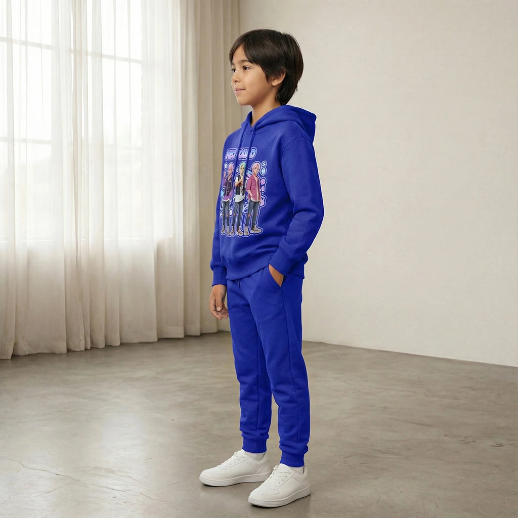 Boys Dark Blue K-Pop Neo Sound Graphics Hoodie With Jogger Co-ord Sets Sets