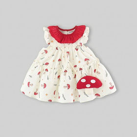 Girls Off White Mushroom Print Fit & Flare Casual Dress Casual Dresses