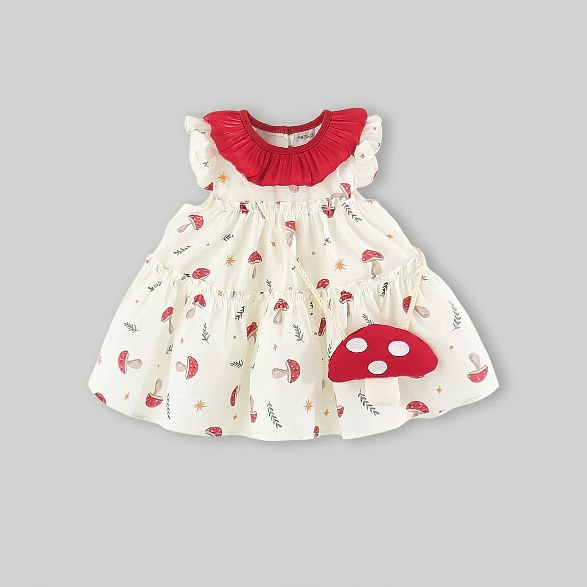 Girls Off White Mushroom Print Fit & Flare Casual Dress Casual Dresses