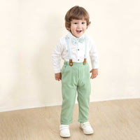 Boys Long Sleeve Shirt With Suspender Pants Set Sets   