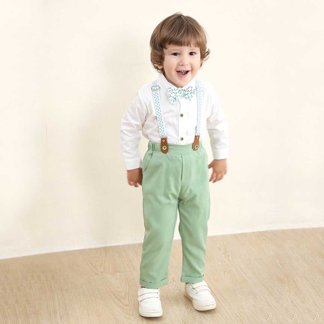 Boys Long Sleeve Shirt With Suspender Pants Set Sets   