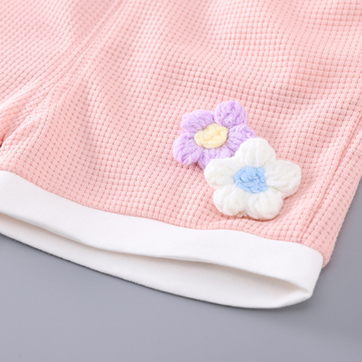 Girls Pink Flower Applique Short Sleeves Top With Shorts Set 2 pc. Sets