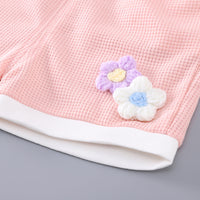 Girls Pink Flower Applique Short Sleeves Top With Shorts Set 2 pc. Sets