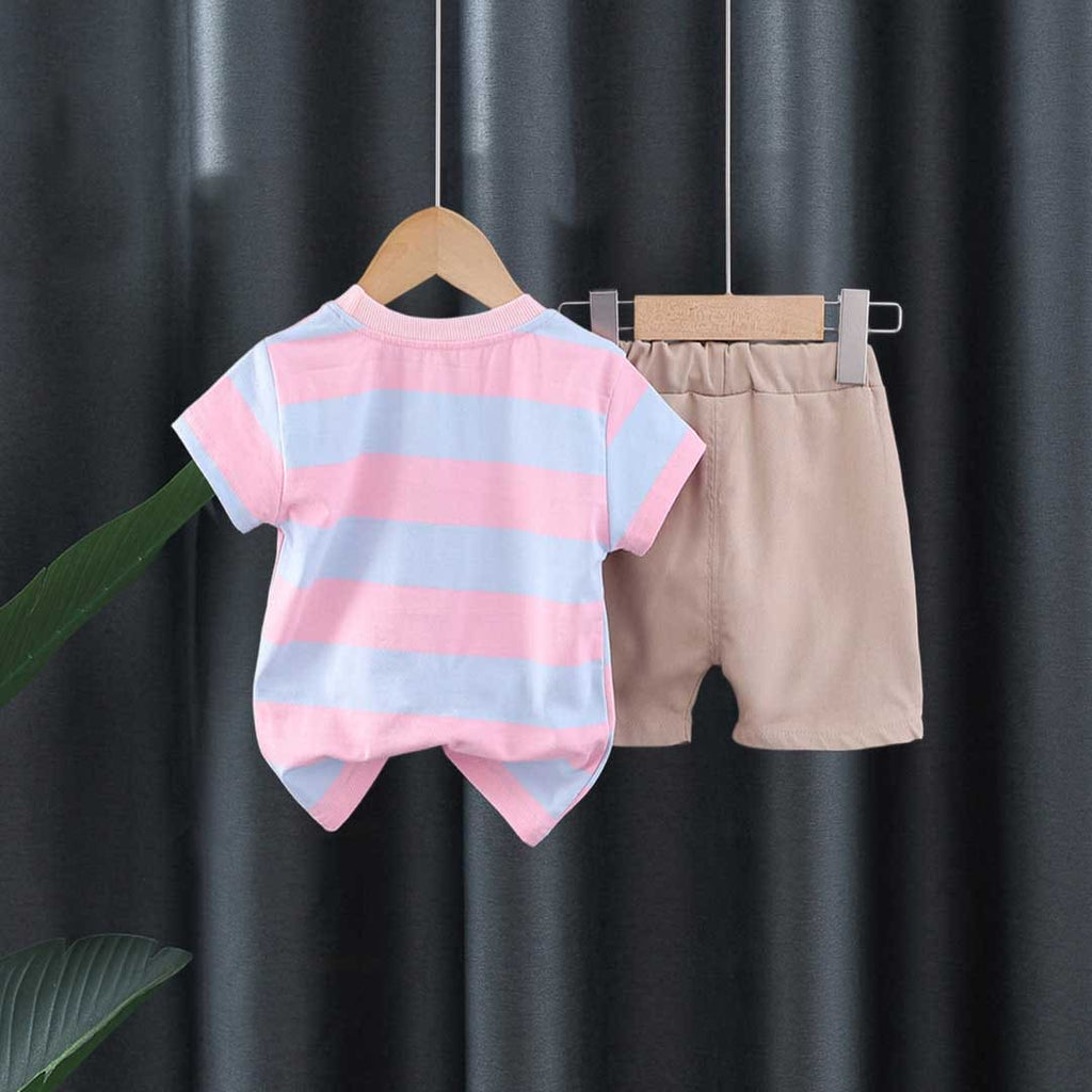 Boys Striped Graphic Print T-Shirt With Shorts Set Sets   