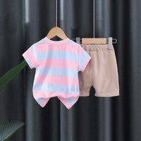 Boys Striped Graphic Print T-Shirt With Shorts Set Sets   