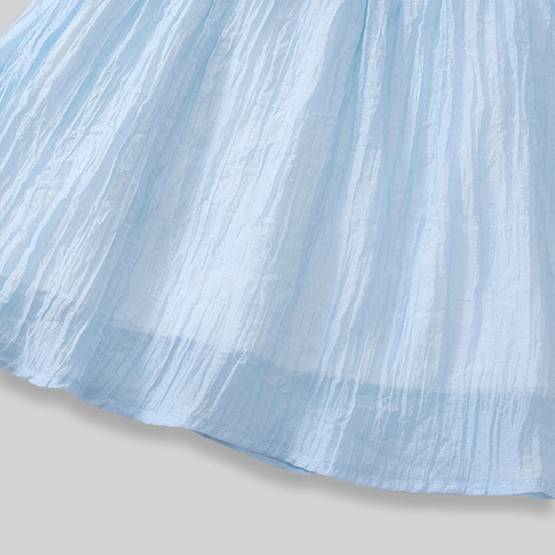 Girls Light Blue Textured Peter Pan Collar Fit & Flare Dress Casual Dresses