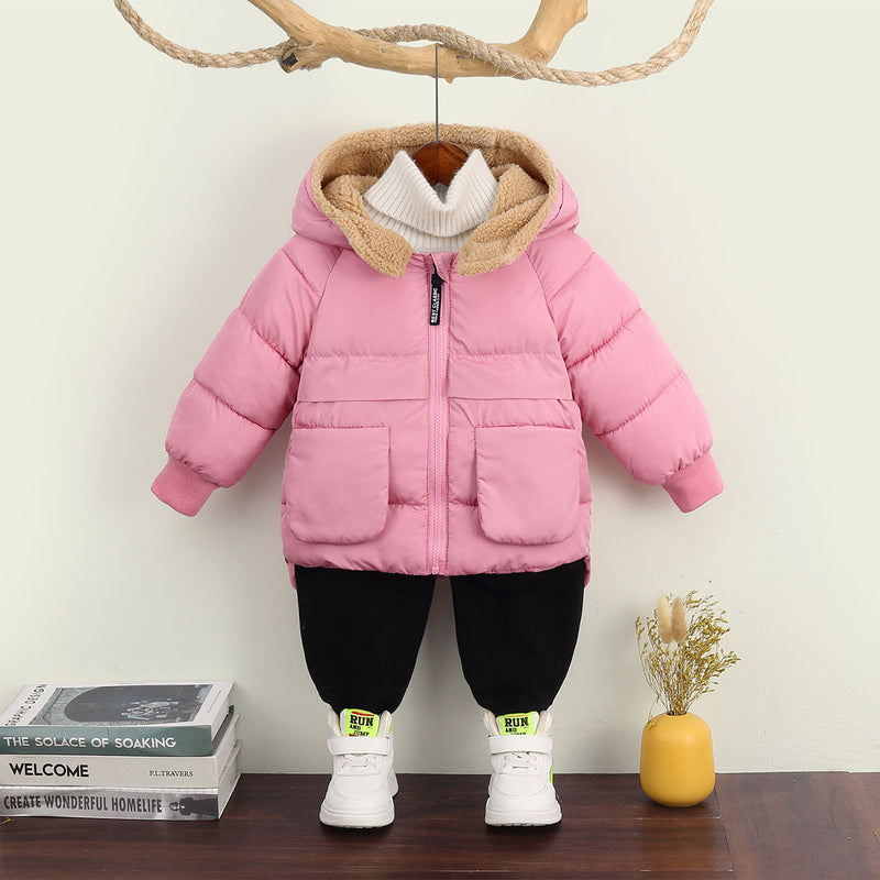 Girls Pink Solid Hooded Quilted Down Jacket Coats & Jackets Pink 1-2 Y