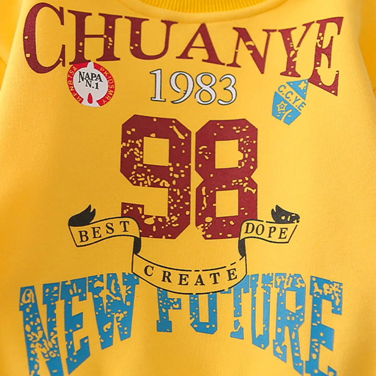 Boys Yellow Alphanumeric Printed sweatshirt With Jogger Sets Sets