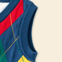 Boys Multicolour Self-Design Argyle Pattern Sweater Vest Sweaters & Cardigans