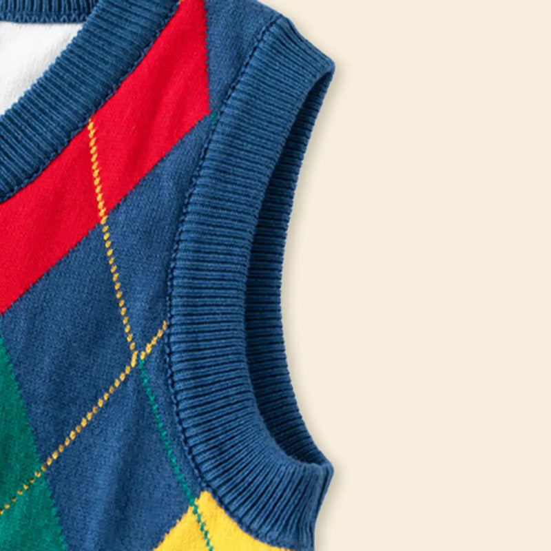 Boys Multicolour Self-Design Argyle Pattern Sweater Vest Sweaters & Cardigans