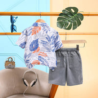 Boys Blue Tropical Printed Shirt With Shorts Sets Sets