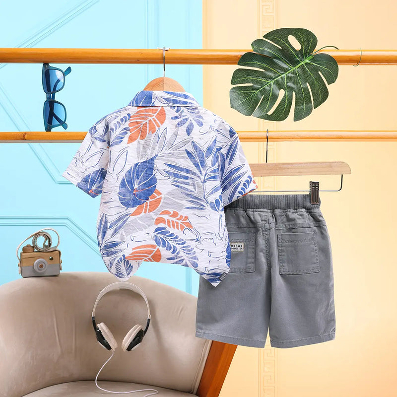 Boys Blue Tropical Printed Shirt With Shorts Sets Sets
