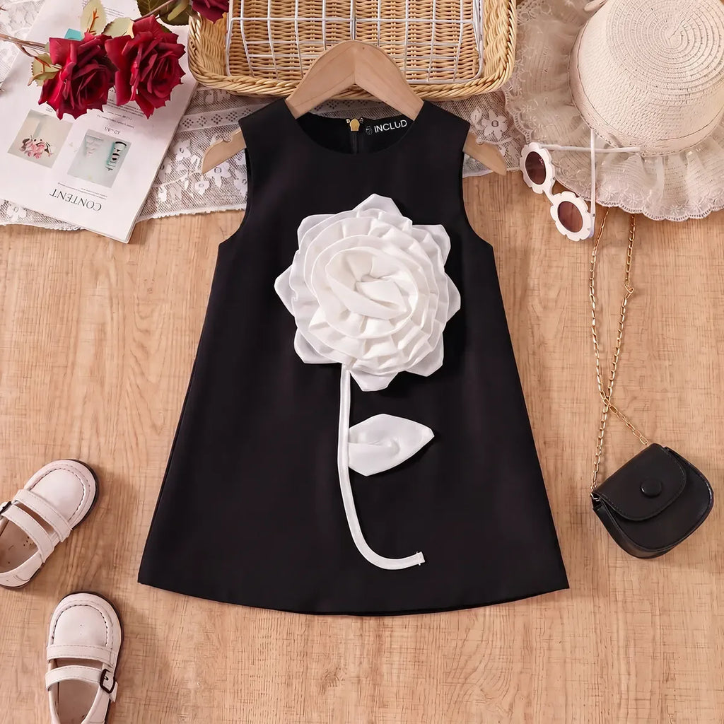 Girls Black Rose Applique A-line Party Dress Party Dresses Black 2-3 Y