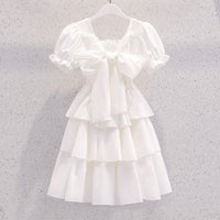 Girls Puff Sleeves Elasticated Smocking Tiered Dress Casual Dresses   