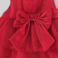Girls Red Solid Bow Applique Sleeveless Fit And Flare Dress Casual Dresses