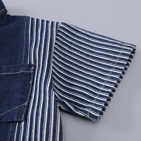 Boys Dark Blue Striped Denim Shirt And Shorts set 2 pc. Sets