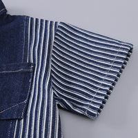 Boys Dark Blue Striped Denim Shirt And Shorts set 2 pc. Sets