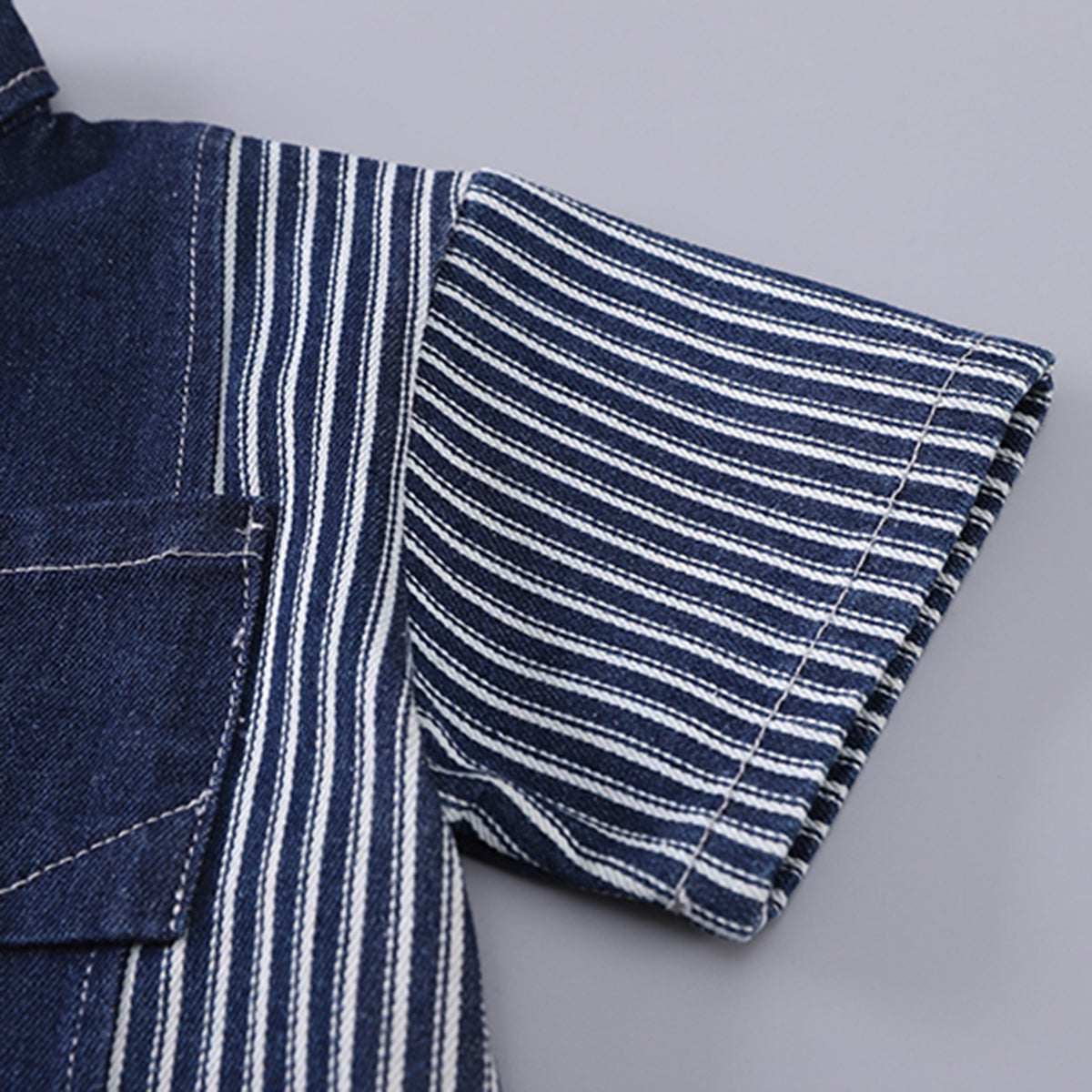 Boys Dark Blue Striped Denim Shirt And Shorts set 2 pc. Sets