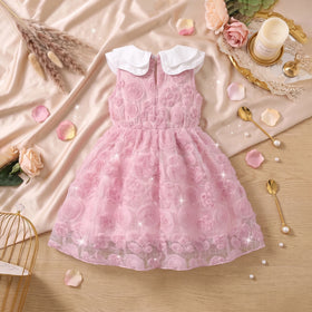 Girls Pink Rose Applique Sleeveless Fit & Flare Dress Casual Dresses