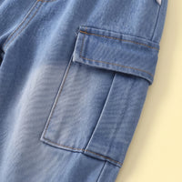 Boys Light Grey Abstract Polo Sweatshirt & Denim Cargo Pants Sets Sets