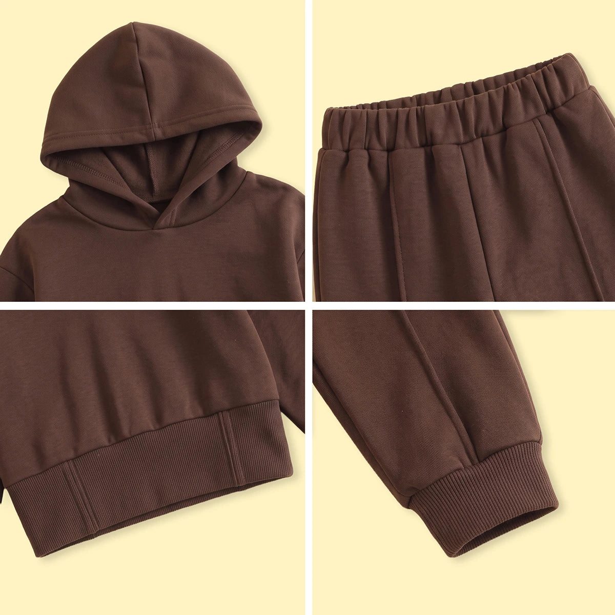 Girls Brown Solid Long Sleeve Hooded Sweatshirt & Pants Sets 2 pc. Sets