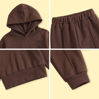 Girls Brown Solid Long Sleeve Hooded Sweatshirt & Pants Sets 2 pc. Sets