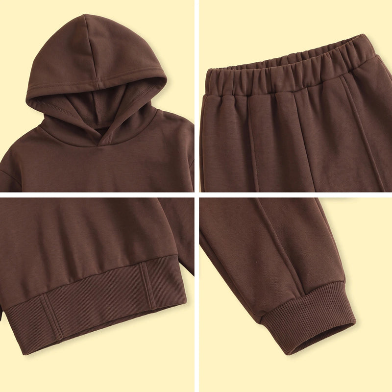 Girls Brown Solid Long Sleeve Hooded Sweatshirt & Pants Sets 2 pc. Sets