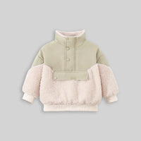Boys Beige Color-blocked Jacket With High Neck Coats & Jackets