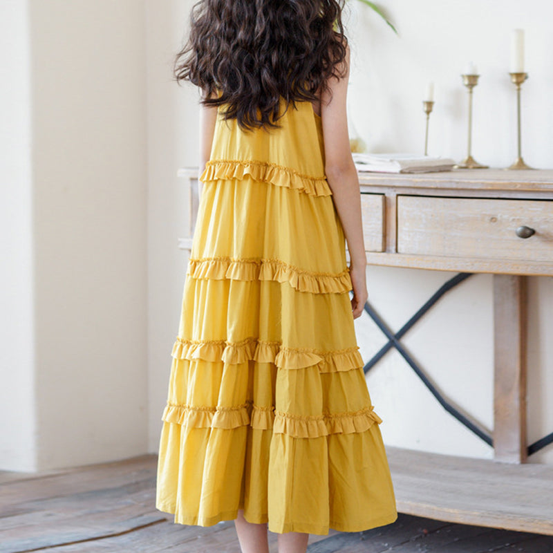 Girls Halter Neck Sleeveless Tiered Dress Casual Dresses   