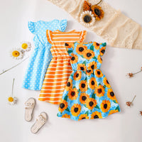 Girls Multicolor Floral Print Flutter Sleeve Fit & Flare Dress Pack Of 3 Casual Dresses