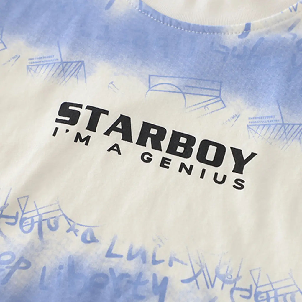 Boys Blue Typographic Print T-Shirt With Shorts Sets Sets