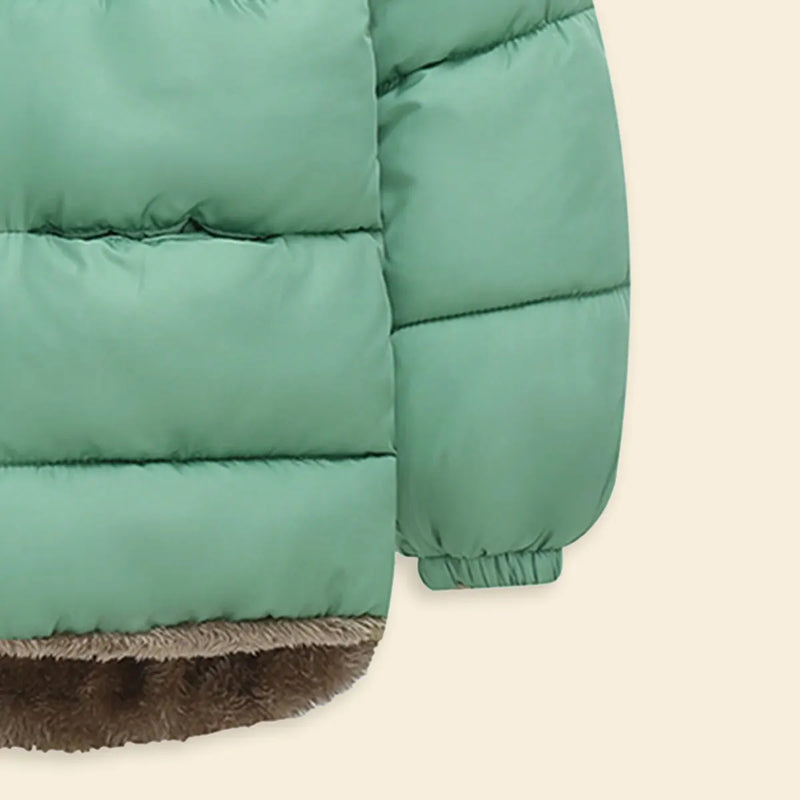 Boys Green Zip-up Puffer Jacket With Bear Ear On Hood Coats & Jackets