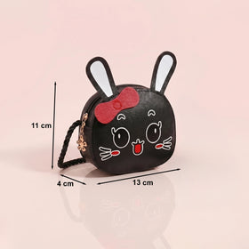 Girls Black Bunny Motif Non Detachable Sling Bag Sling Bags