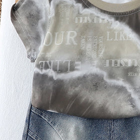 Boys Brown Tie-Dye Printed T-Shirt With Denim Shorts Set Sets