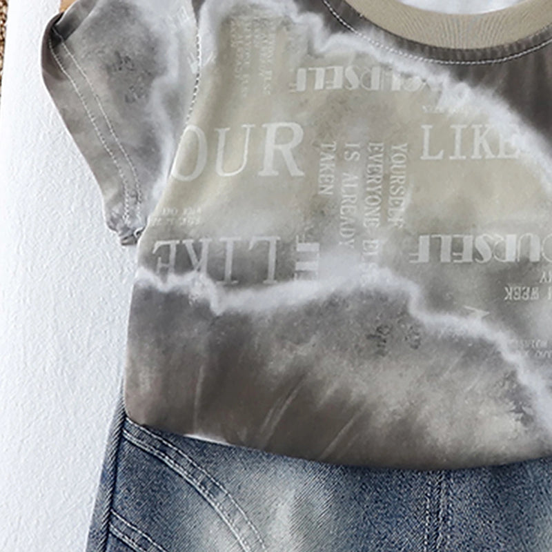 Boys Brown Tie-Dye Printed T-Shirt With Denim Shorts Set Sets