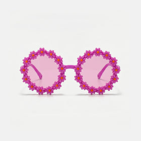 Girls Dark Pink Flower Round Sunglasses Sunglasses