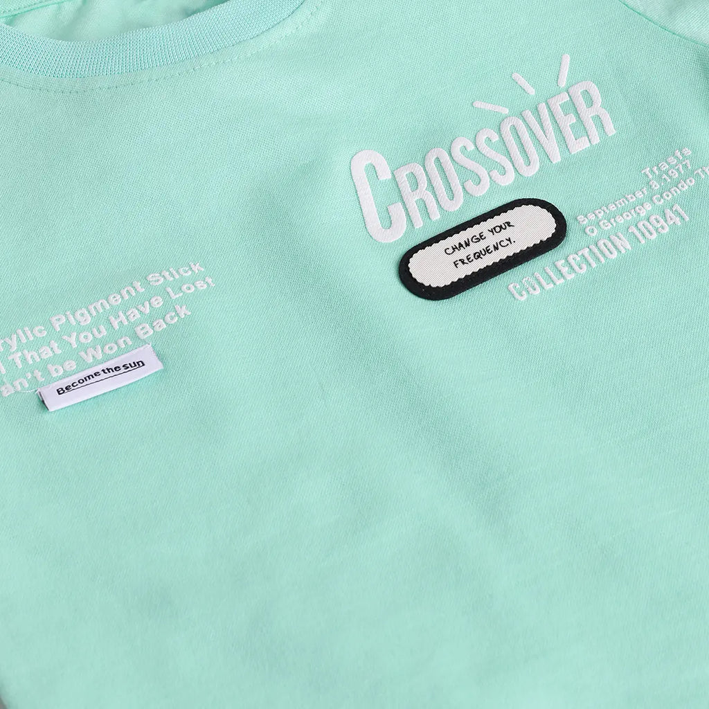 Boys Green Typographic Printed T-Shirt With Shorts Sets Sets