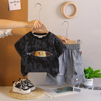 Boys Black Graphics & Tie-dye Printed T-Shirt With Cargo Shorts Sets Sets Black 1-2 Y