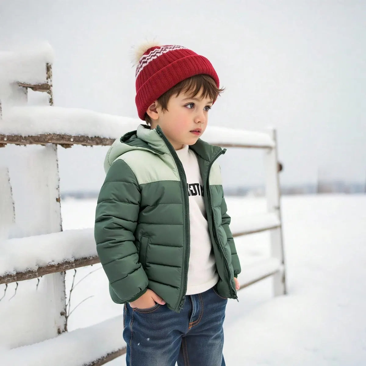 Boys Green Colorblocked Hooded Puffer Jacket Coats & Jackets